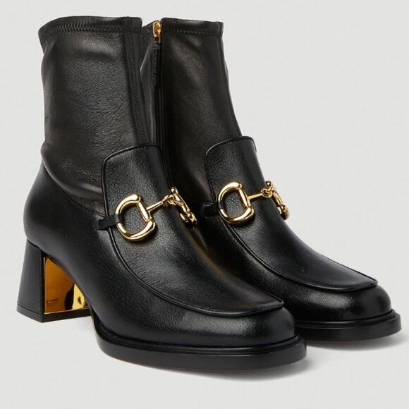 NWB Gucci Horsebit Quentin Stretch Chunk Heel Booties Boots Black 41 719…
